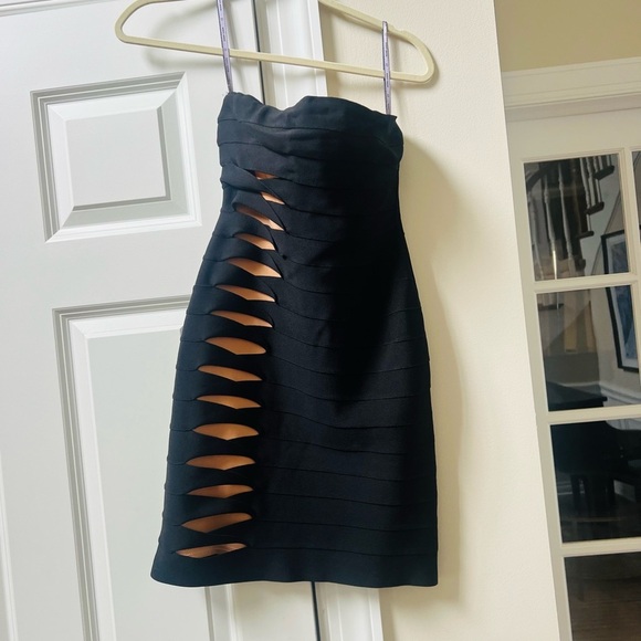 Herve Leger Black Strapless Bodycon Dress like new - Picture 1 of 7
